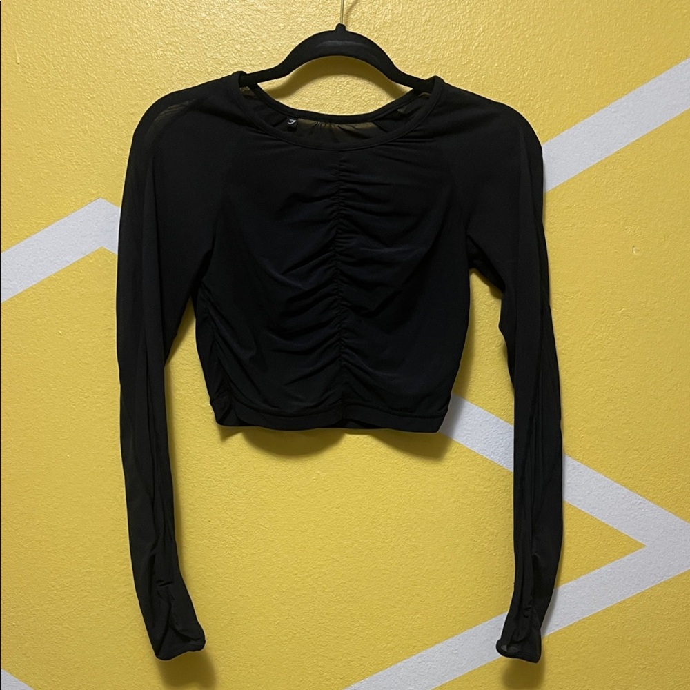 Gymshark Black Long Sleeve Ruched Crop Top
